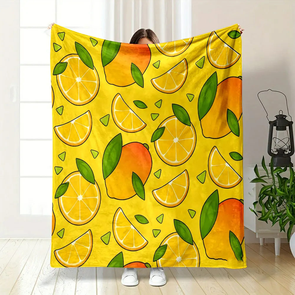 Printed with Fruit Slices and Green Leaf Style Warm Comfortable Blanket Home Travel Camping for Adults and Kids Luxury Gifts 3