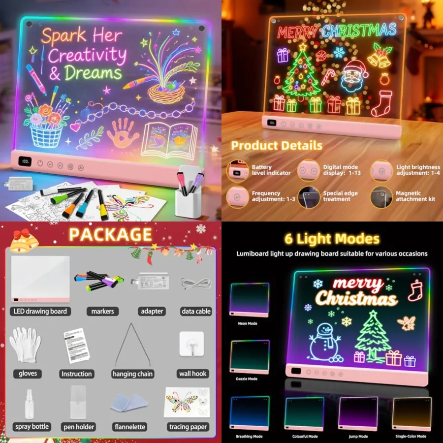 

Led Drawing Board with 13 Light Effects, 16" Rechargeable Glow Doodle LED Note Board with Colors, Neon Light Up Drawing Tablet