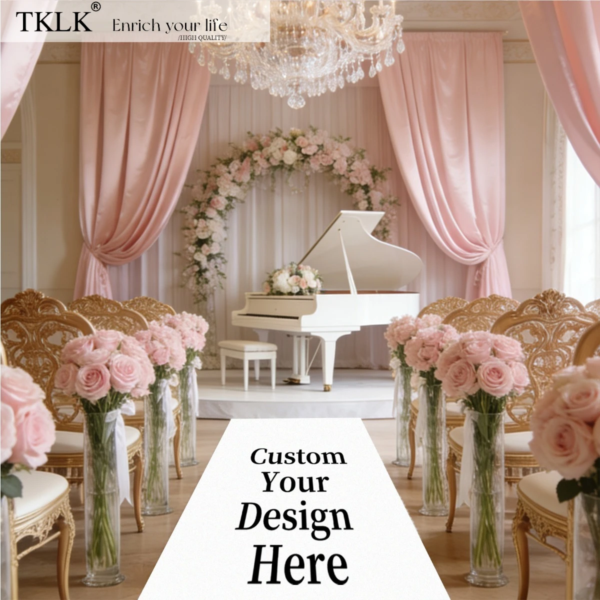 

1pc Personalized Text/ Image Carpet Wedding Aisle Runner - Elegant Non-Woven Fabric, Durable Decor for Weddings, Valentine’ Day