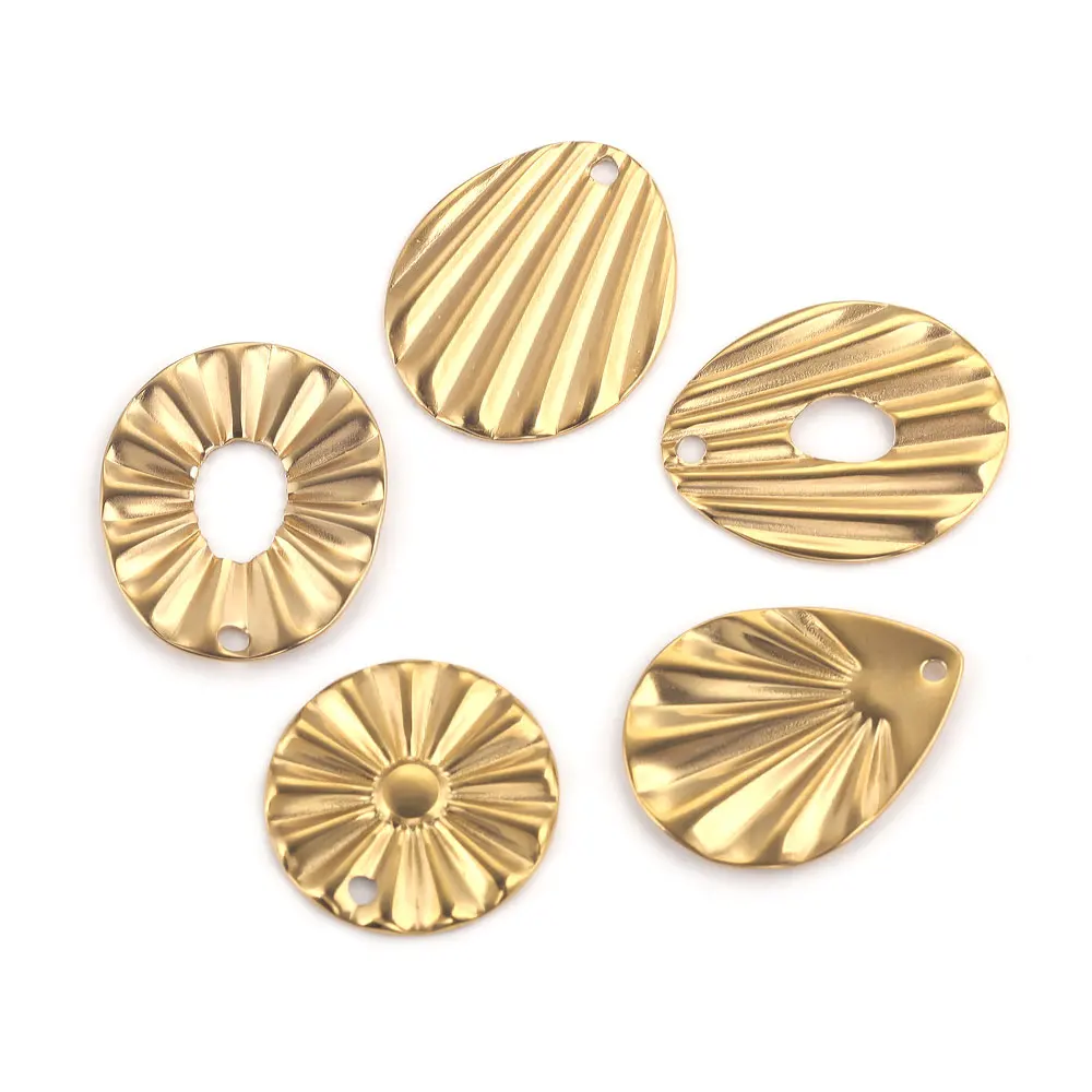 10PCS Gold-Plate Stainless Steel Ripple Flower Charms For Jewelry Making Supplies DIY Earrings Pendant Connectors Jewelry making