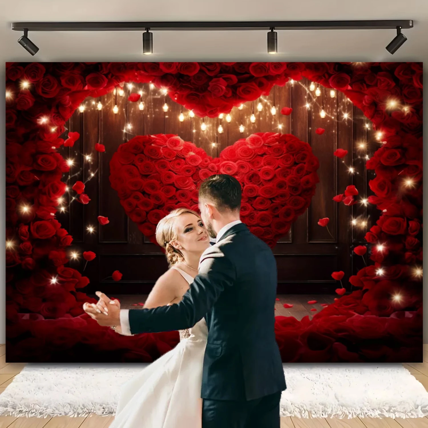 Red Roses Valentine's Day Theme Photography Background Flowers Wall Pink Balloon Wedding Bride Party Decoration Romantic Banner