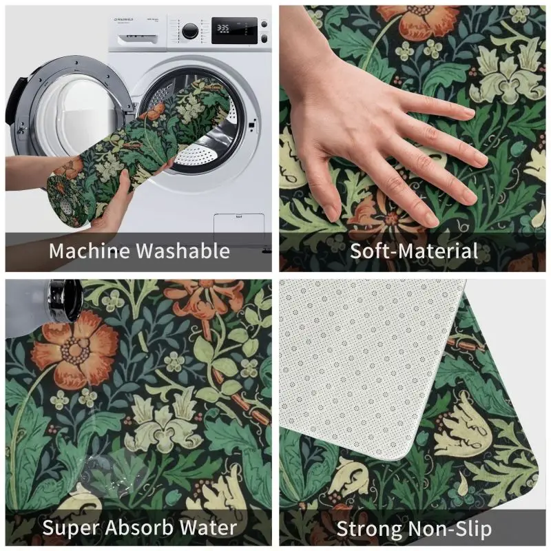 Custom William Morris Compton Floral Art Nouveau Pattern zerbino tappetino per porta del bagno modello tessile tappeto per wc tappetino per moquette