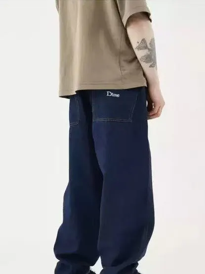 Retro American Waed Denim Jeans High Waist Slimming Loose Straight Leg Floor-Length Pants for Women Autumn New Sle