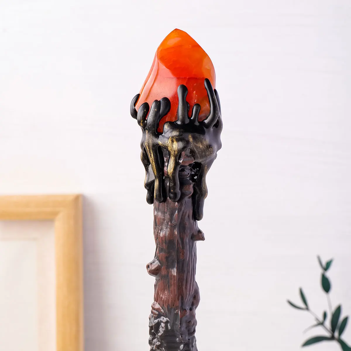 1PC Natural Crystal carnelian Torch Scepter Witch Magic Stick Fairy Wand Prop Wood Stick Household Supplies