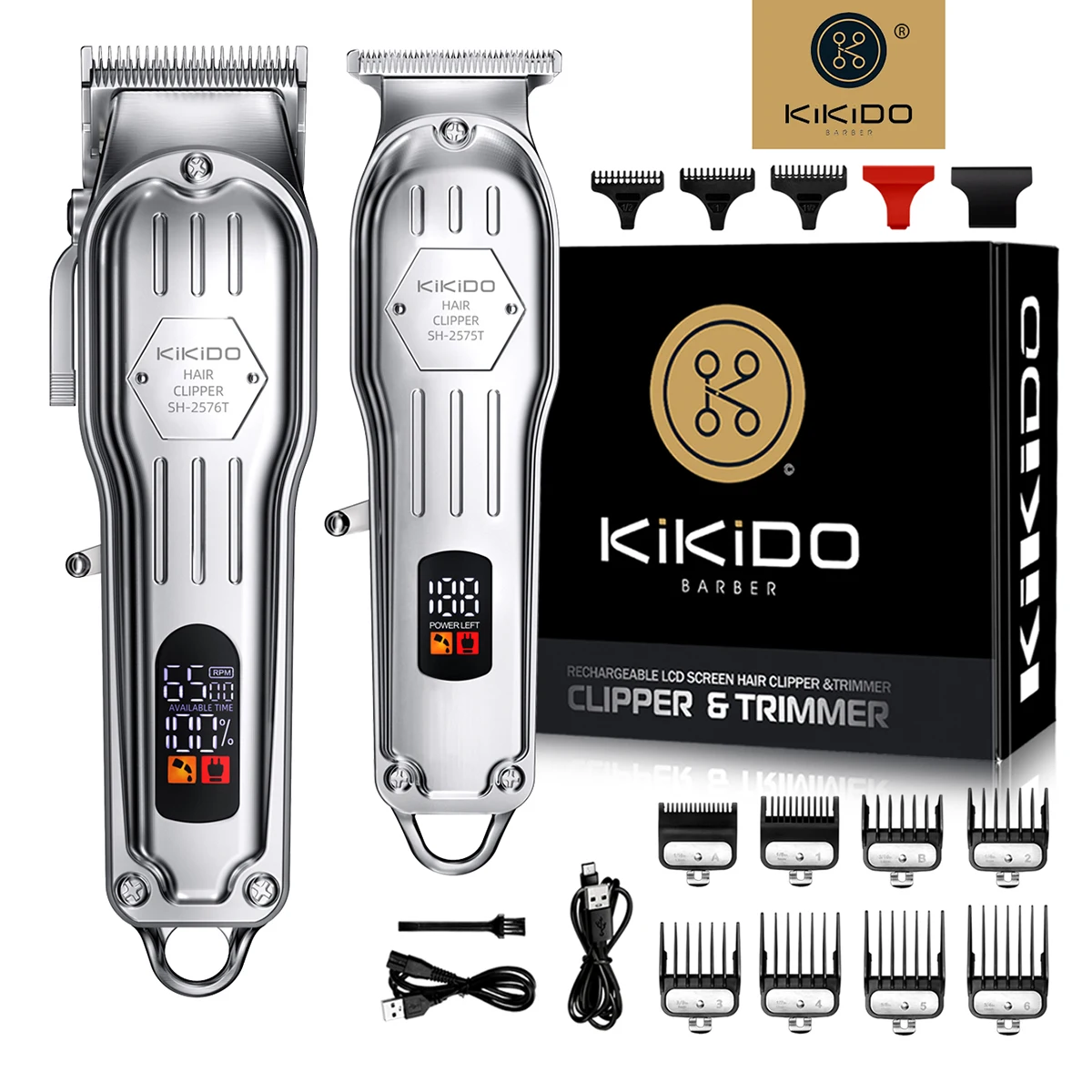 

KIKIDO Two-In-One Professional Barber Set for Hair Beard Shaver Kit for Men USB Charging Electric Trimmer Hair Clipper Gift2575T