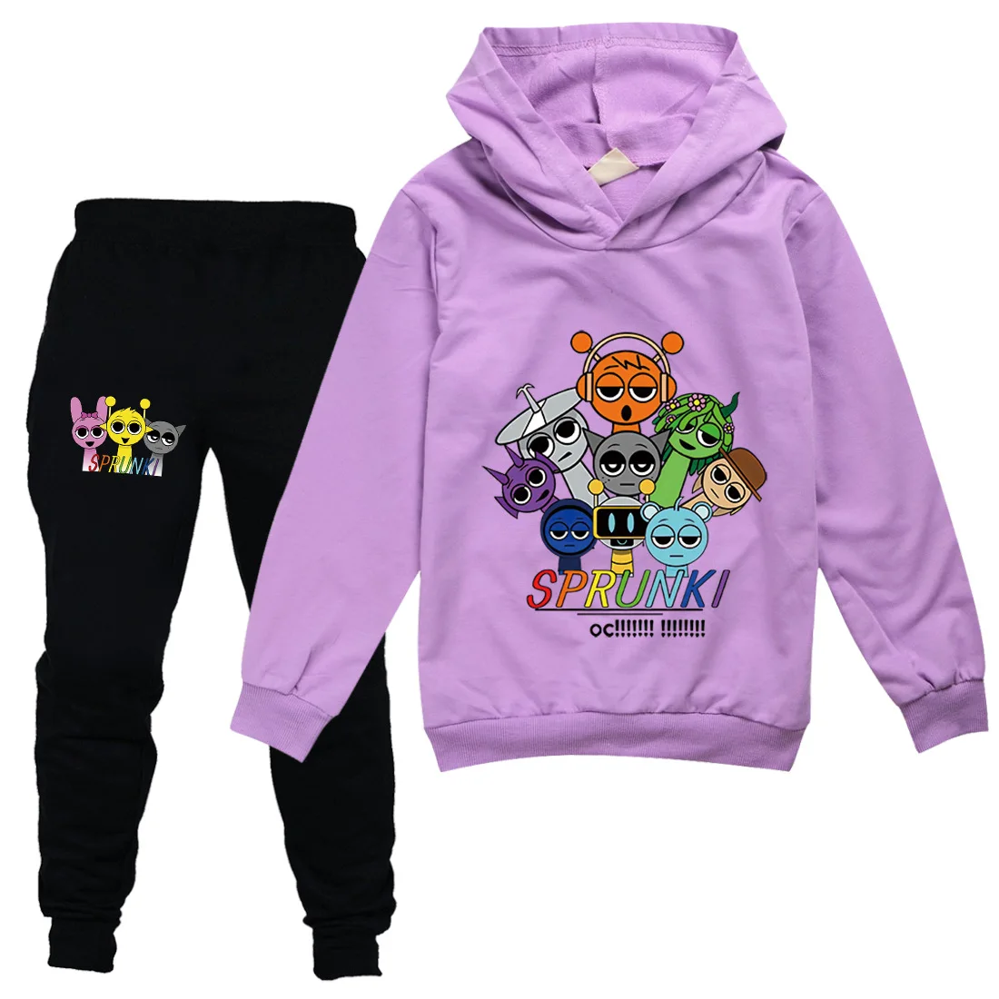 Sprunki Cartoon Hoodie Kids Game Incredibox Clothing Boys Pullover Hoody Sweatshirt Top+Pants 2pcs Set Toddler Girls Sportsw