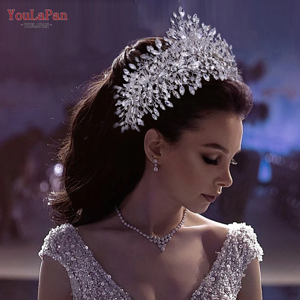 YouLaPan HP372 Silver Crystal Crown for Bridal Wedding Hair Accessories Bride Tiara Handmade Woman Headband Pageant Headdress