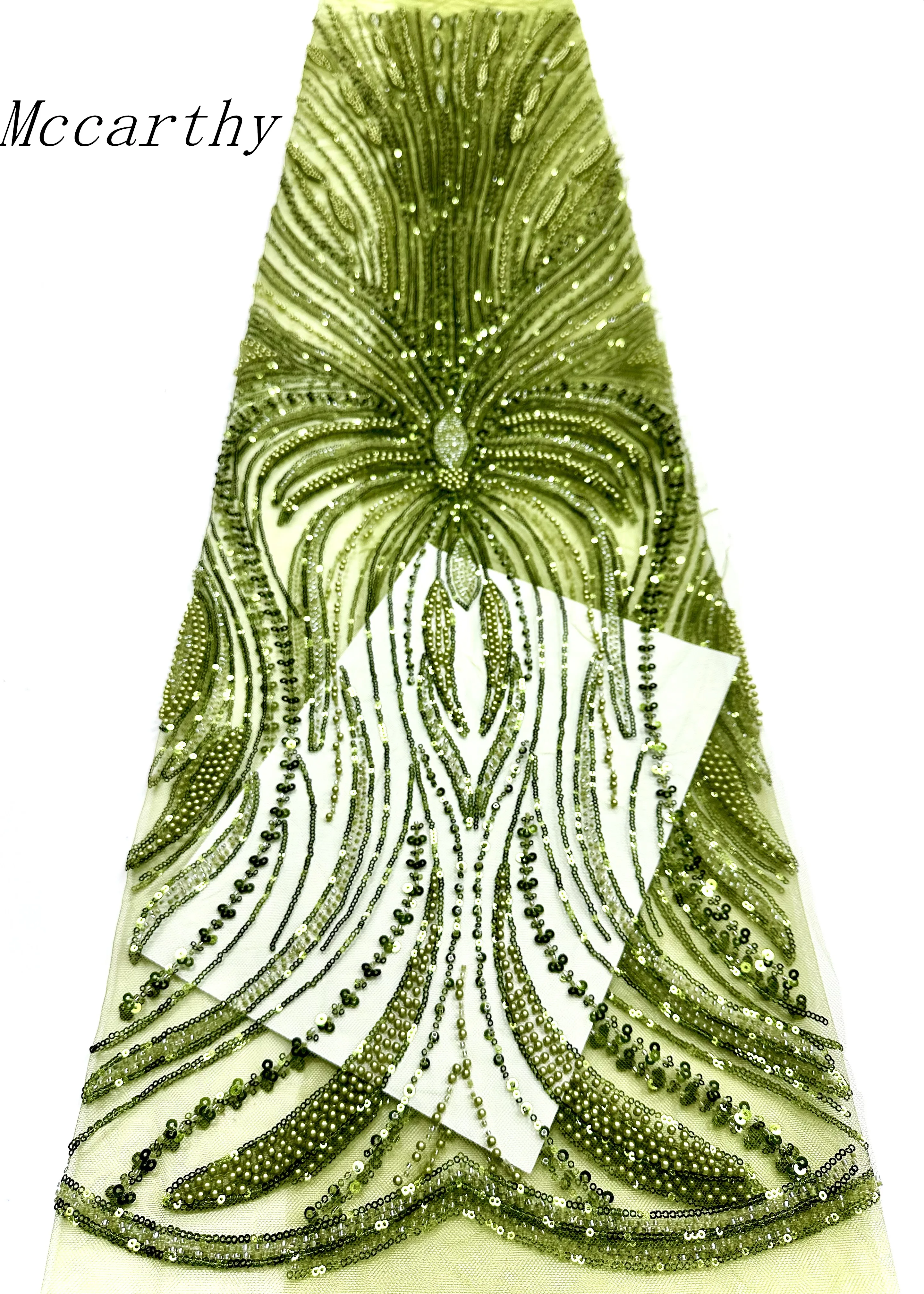 

African Lace Fabric 2025 High Quality French 3D Green Sequins Embroidery Beads Tulle Lace Fabric For Party Dress 5 Yards ST2618