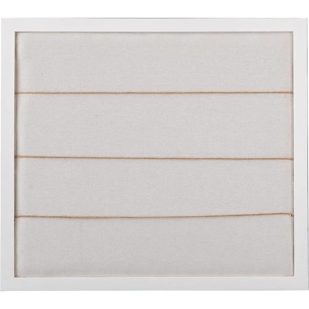 لوحة إعلانات كبيرة من الكتان الأبيض الريفي مقاس 28 × 32 بوصة بإطار خشبي مع مشابك للفصول الدراسية للمكتب المنزلي