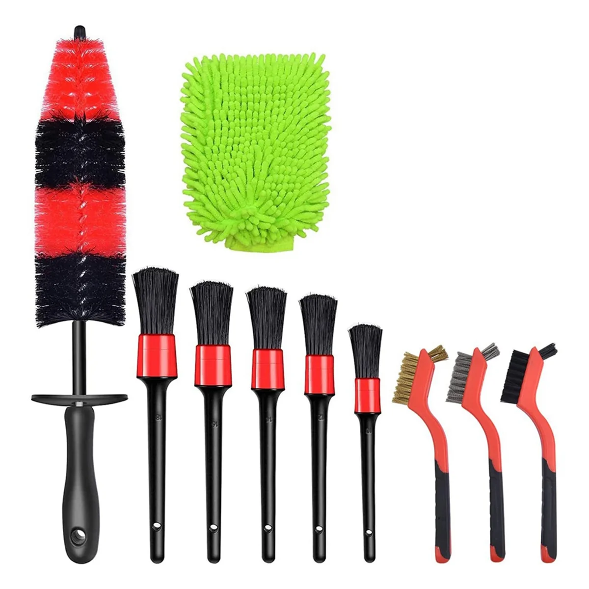 10-Piece Car Details Brush Set Long Soft Wheel Brush Car Wash Details Brush Ultra-Fine Fiber Cleaning Gloves