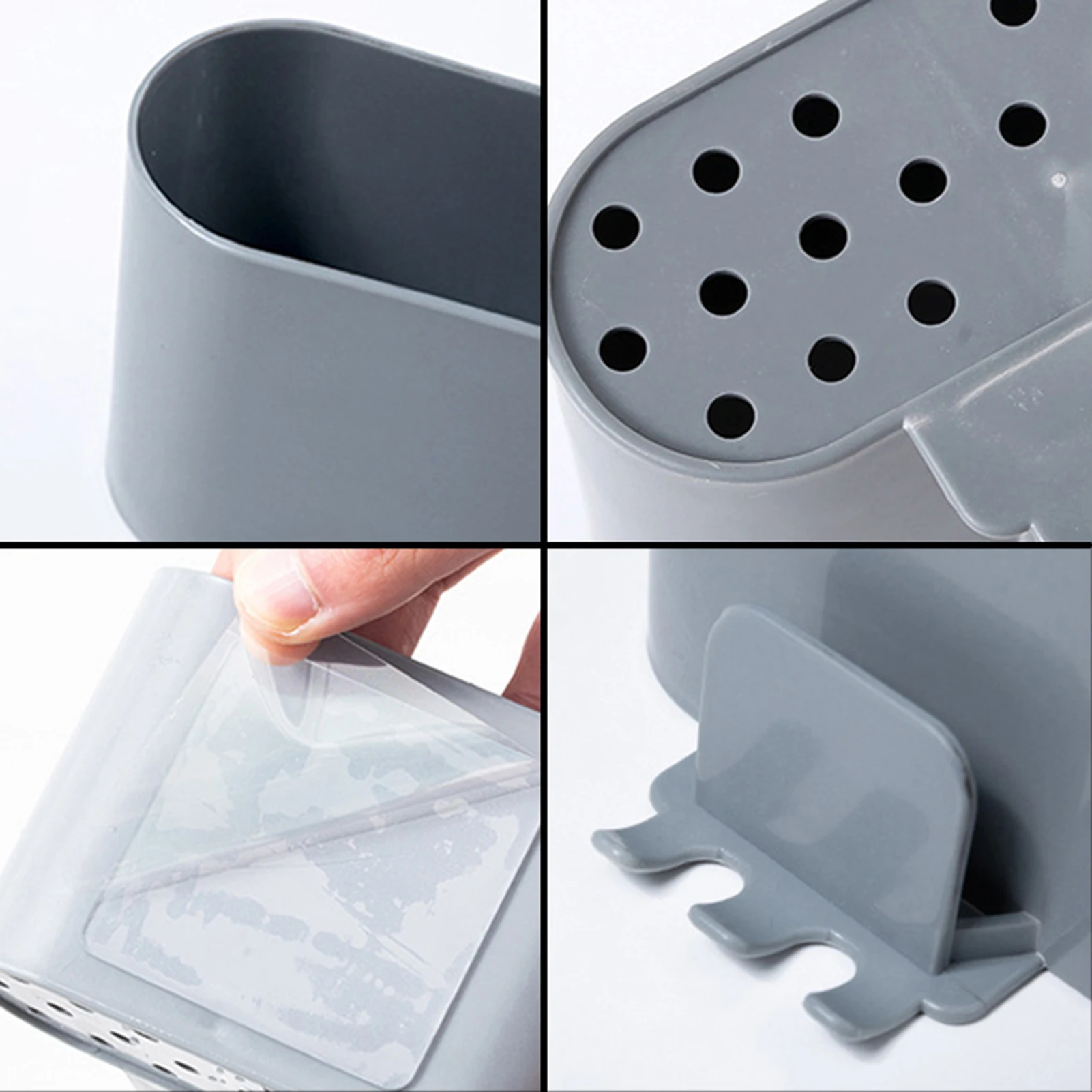 

Toothbrush Holder Rack With Cup Holder Adhesive Wall-mounted Toothpaste Storage Stand With Drainage Holes For Bathroom