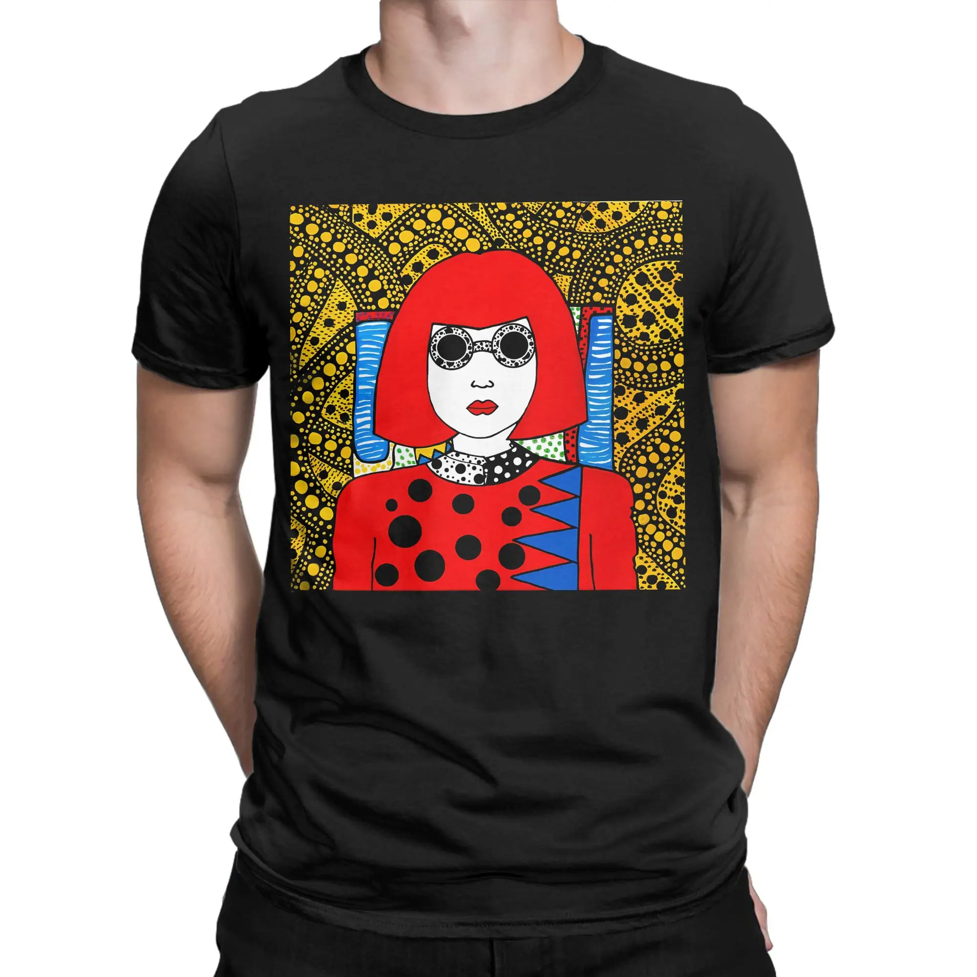 Men Yayoi Kusama Red‑Haired Self‑Portrait Polka Dot T-Shirts Cotton Clothes Beach Short-Sleeve T-Shirt O Neck Tee Shirt