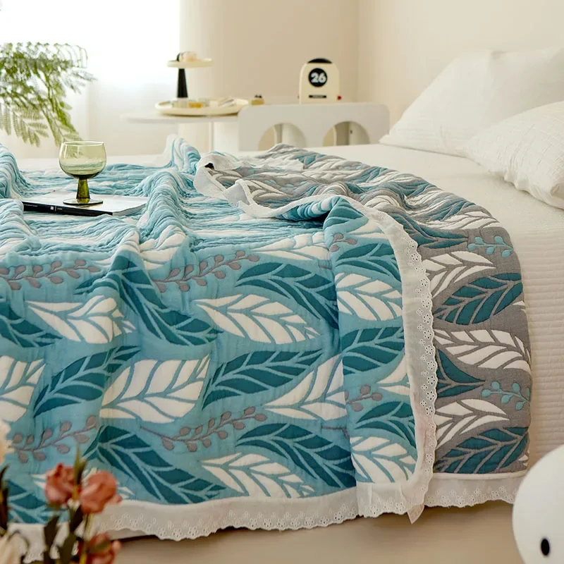 Bamboo fiber Puff blanket Jacquard bed plaid Stitch bed linen Antibacterial summer Blankets and bedspreads Home and decoration