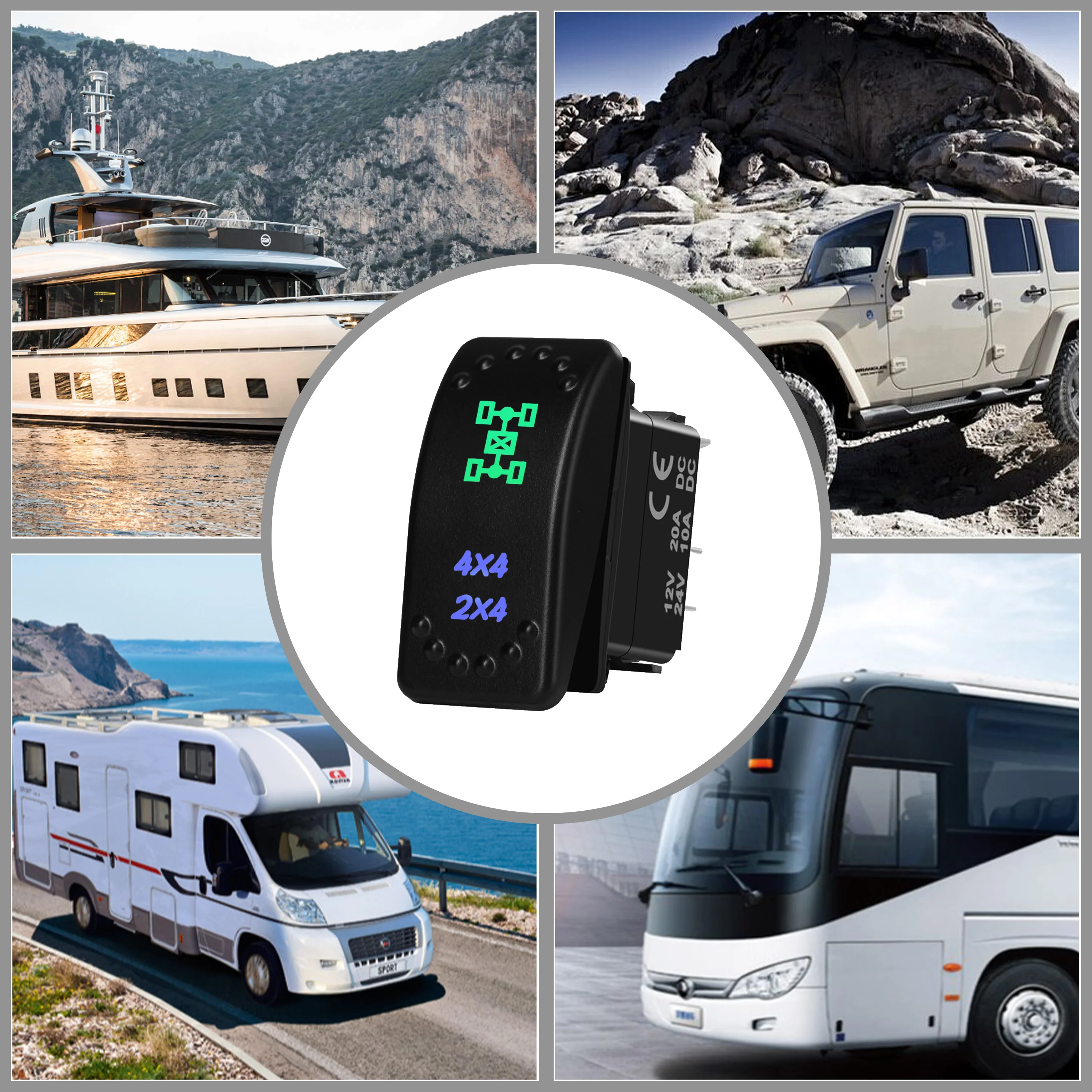 12 فولت/24 فولت مقاوم للماء الروك التبديل 3P ON/OFF SPST 20A الأخضر الأزرق مصباح ليد لسيارة قارب ATV UTV 4x4 بولاريس RZR الحارس Can Am Jeep #5