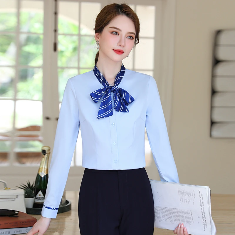 Formal Elegant Styles Long Sleeve Blouses Shirts Office Work Wear Professional Tops Clothes Career Interview Ladies Plus Size