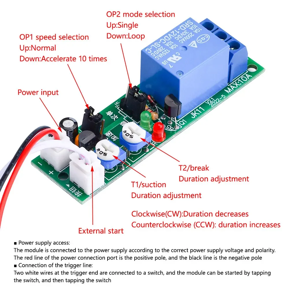 5PCS JK11 Adjustable Cycle Timer Delay  Switch  Relay DC 5V 12V 24V 0 -24 Hours Timer Delay Relay Module Electronic Component