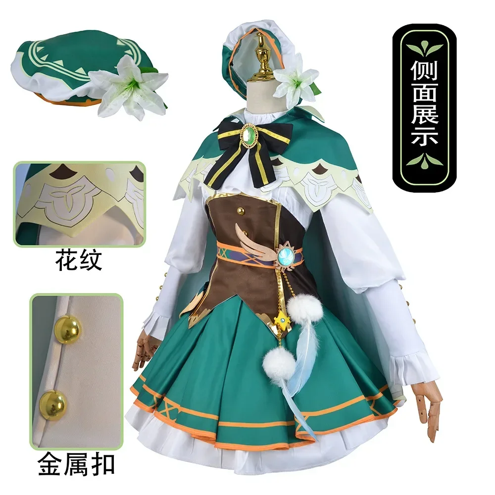 Anime Genshin Impact Venti Dress Cosplay Costume Wig Women Game Uniform Suit Full Set Halloween Carnival Clothing