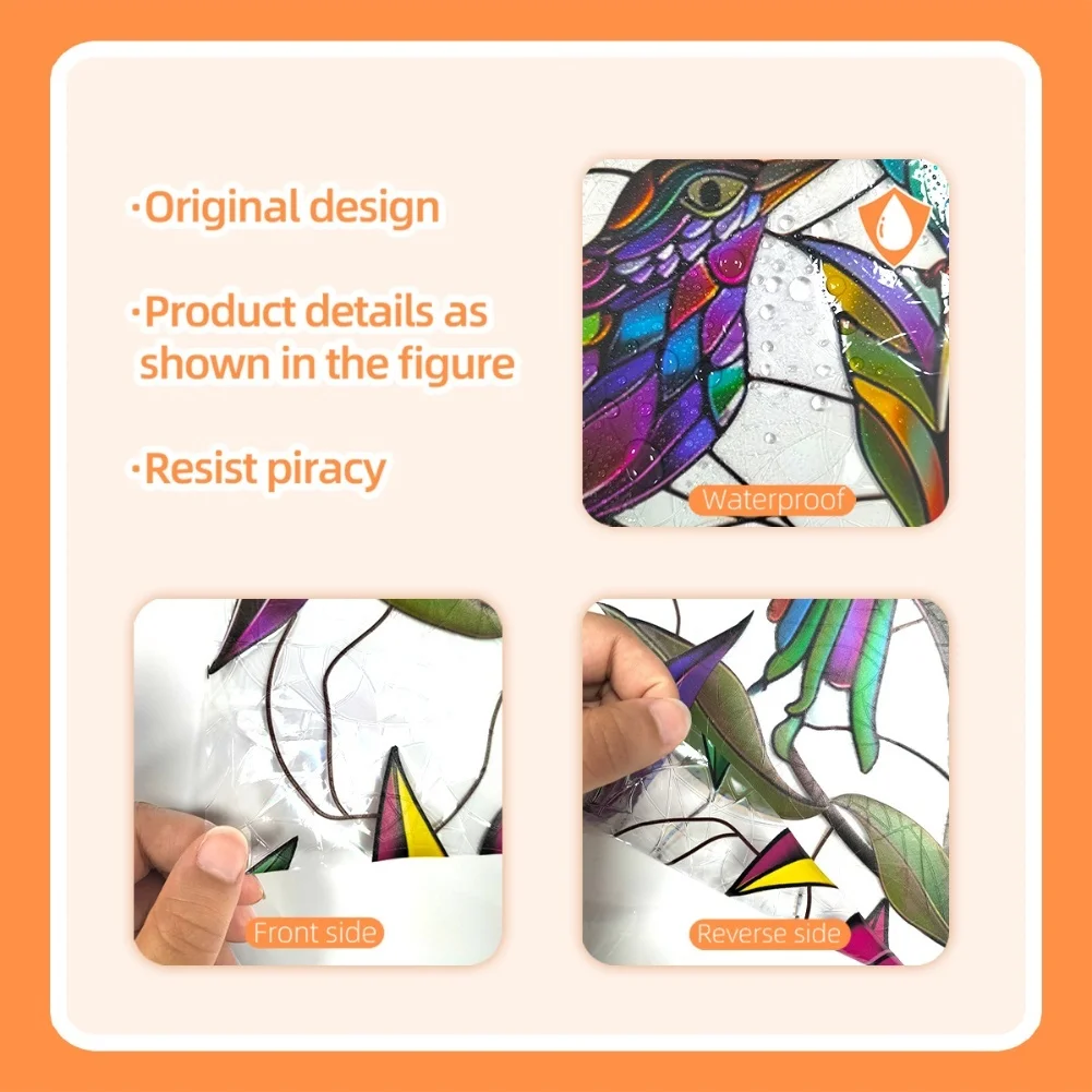 Double Sided Privacy Window Film for Home Office Window Glass Doors Mirrors Colorful Birds Pattern PVC Size 39 37 by 17 7 Inch