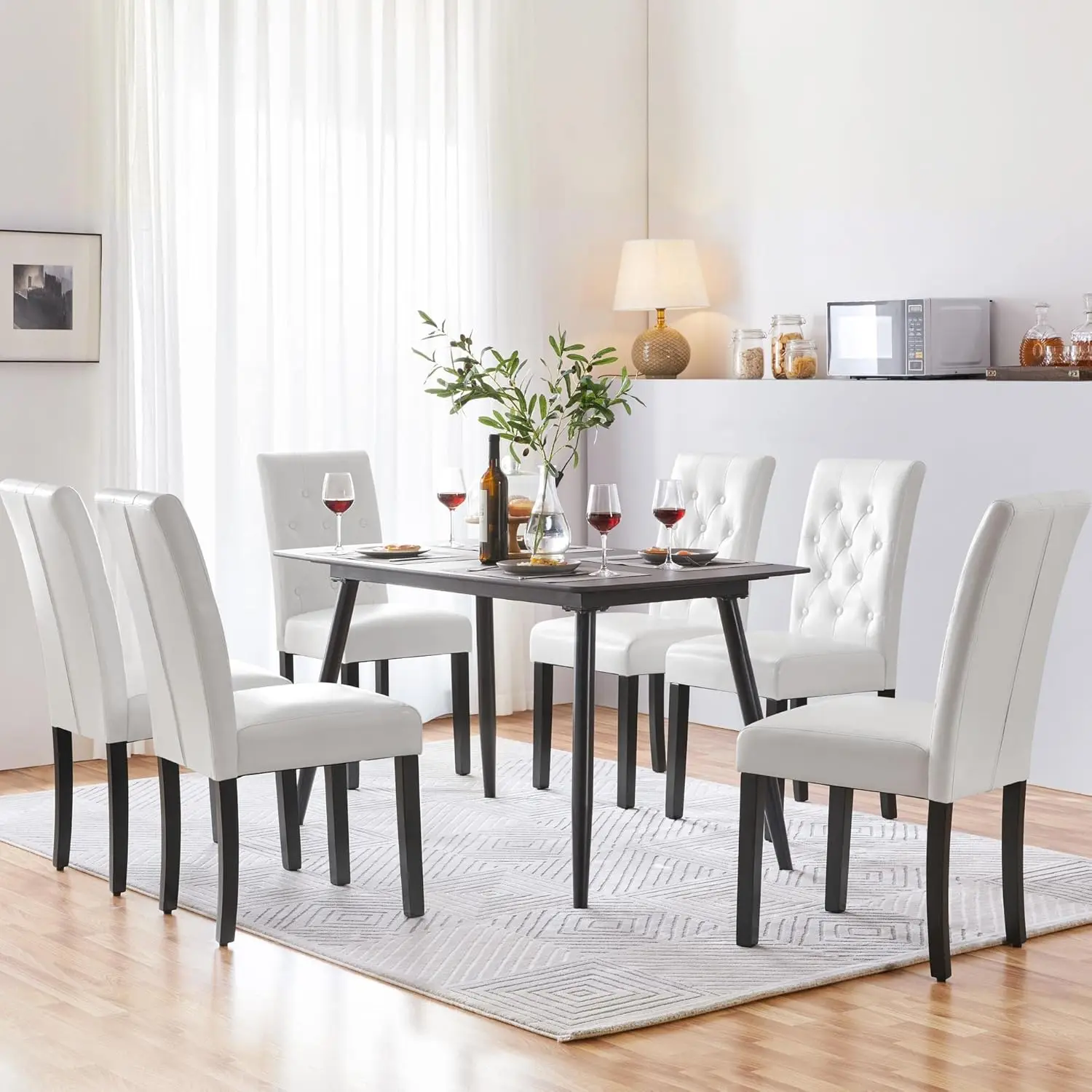 Dining Chairs with Leather Seat and Solid Wood Legs Button Tufted Padded Kitchen Chair Accent Side Chair for Home Kitchen and Re