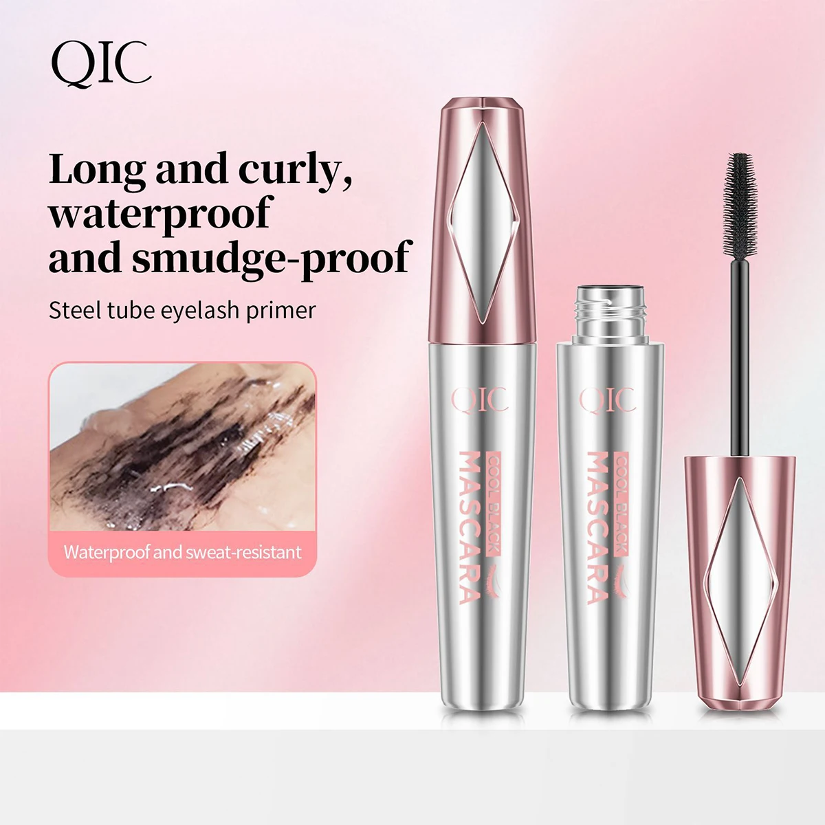 Cool Black Mascara, waterproof and sweatproof, no smudging, no makeup removal, long, curling and volumizing mascara