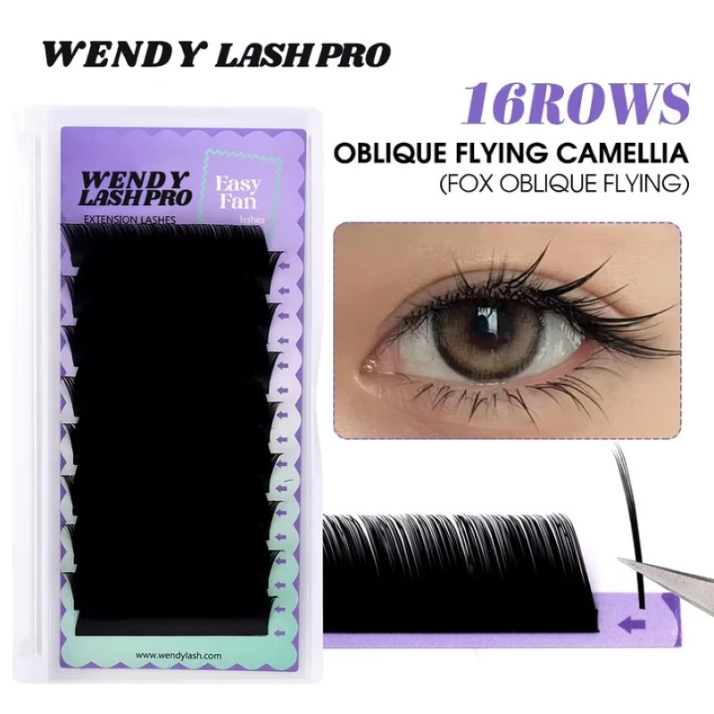 

wend y lash pro Camellia Oblique Flying Style Eyelash Fox Lashes Extension Soft Easy Fan Lashes Matte Black