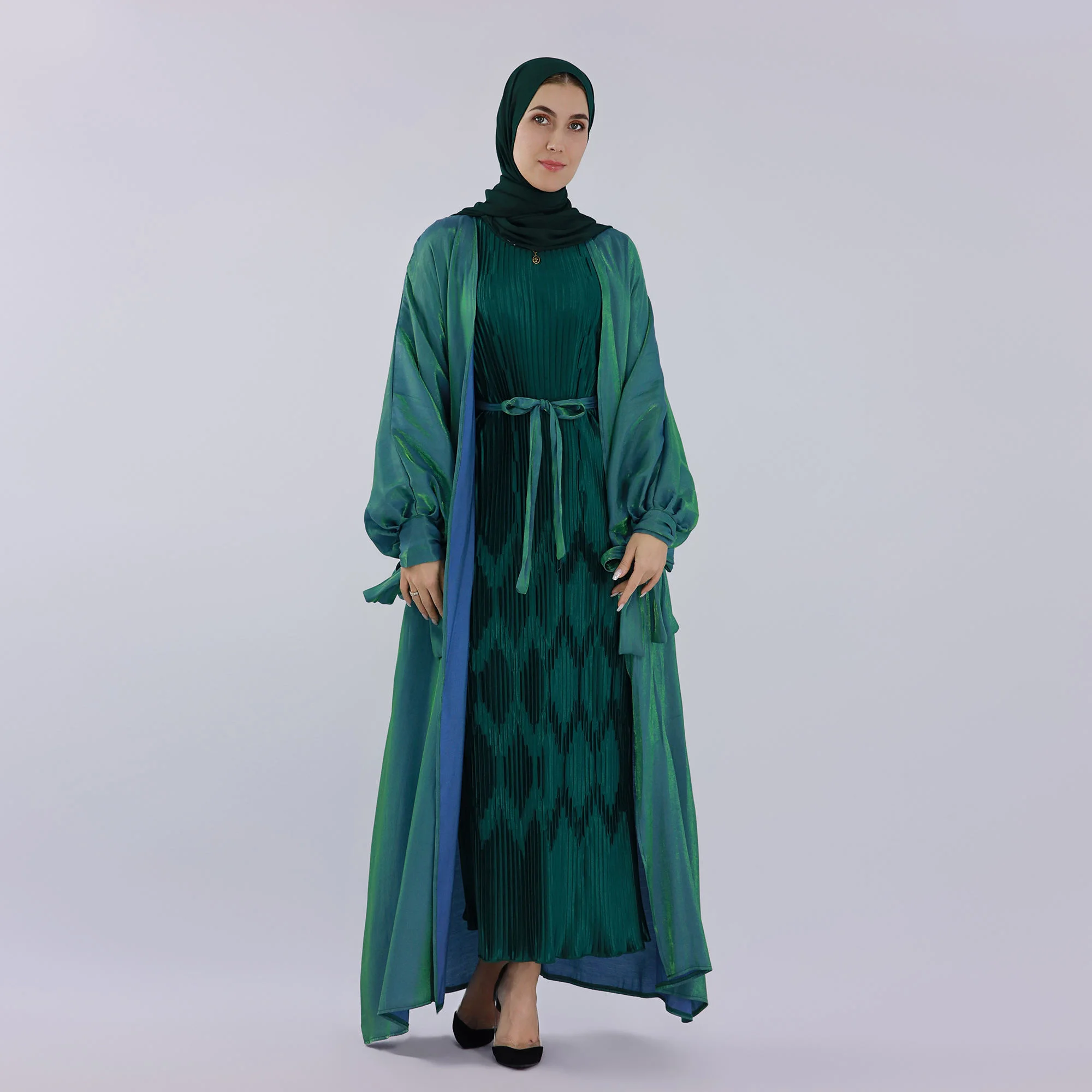 Femmes musulmanes ouvert Abaya miroitant Satin Cardigan Robe turquie arabe Robe Kimono dubaï Abayas Kebaya Islam Ramadan Femme Jalabiya