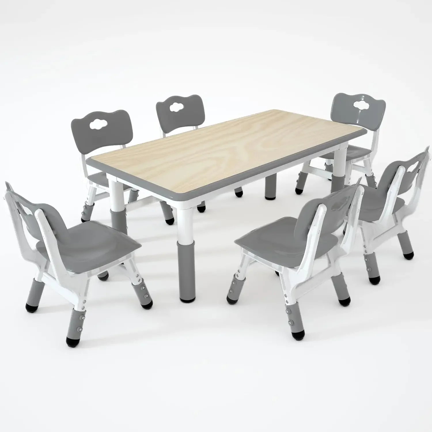 Kids Table and 6 Chairs Set，Height Adjustable Children Table & Chair，Toddlers Study Multi-Activity Table with 47.2"x23.6" Wipe-C