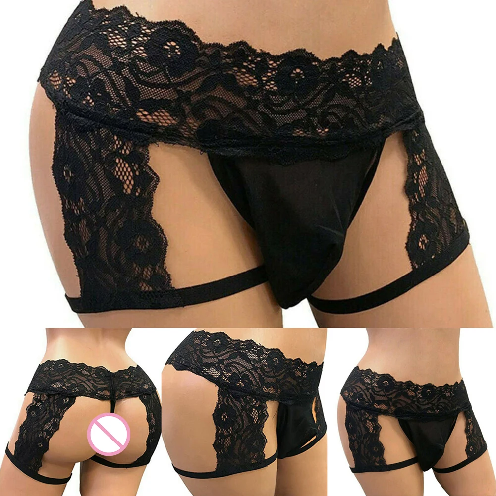 2024 New Men's Sexy Sissy Underwear For Gay Lace Thongs Pouch Bikini Underpants Penis Lace Pantie Boxer Men Briefs Sexy Lingerie
