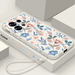Flower Prints Case For Xiaomi 13T 11T Pro Poco F3 X6 F6 Pro Mi 11 Lite 5G NE Redmi Note 13 12 11 14 Pro 4G 5G 11s Lanyard Cover
