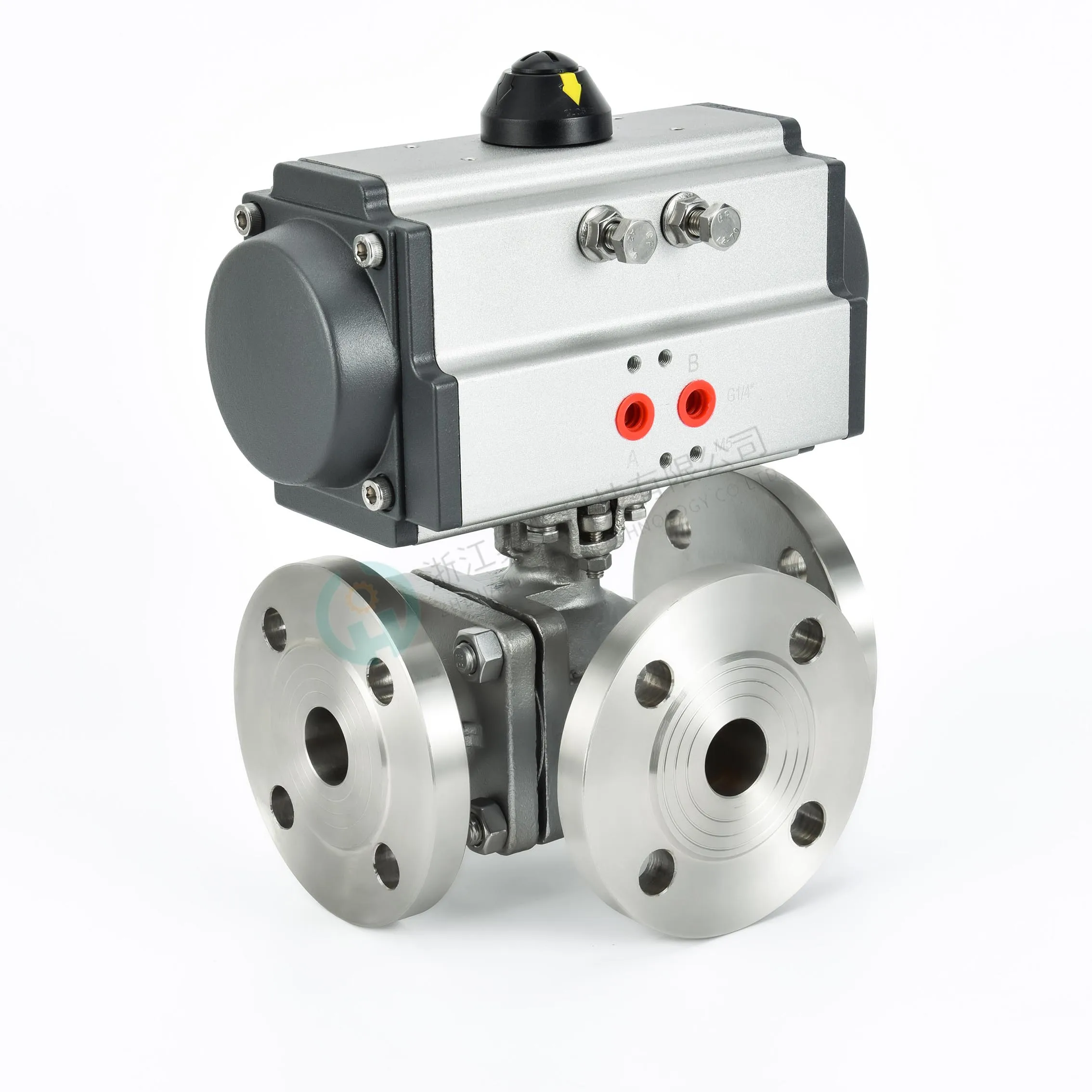 HAOYE Q644/5F-16P Высокая платформа DN65 Трехходовой фланцевый шаровой кран T/L Тип Пневматический Нержавеющая сталь Высокая температура OEM HAOYE Q644/5F-16P Высокая платформа DN65 Трехходовой фланцевый шаровой кран T/L Тип Пневматический Нержавеющая сталь Высокая температура OEM