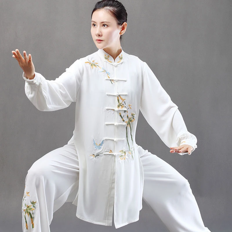 Custom Made White Double Silk Linen Tai Chi Suit, Premium New Unisex for Spring/Autumn Martial Arts Practice