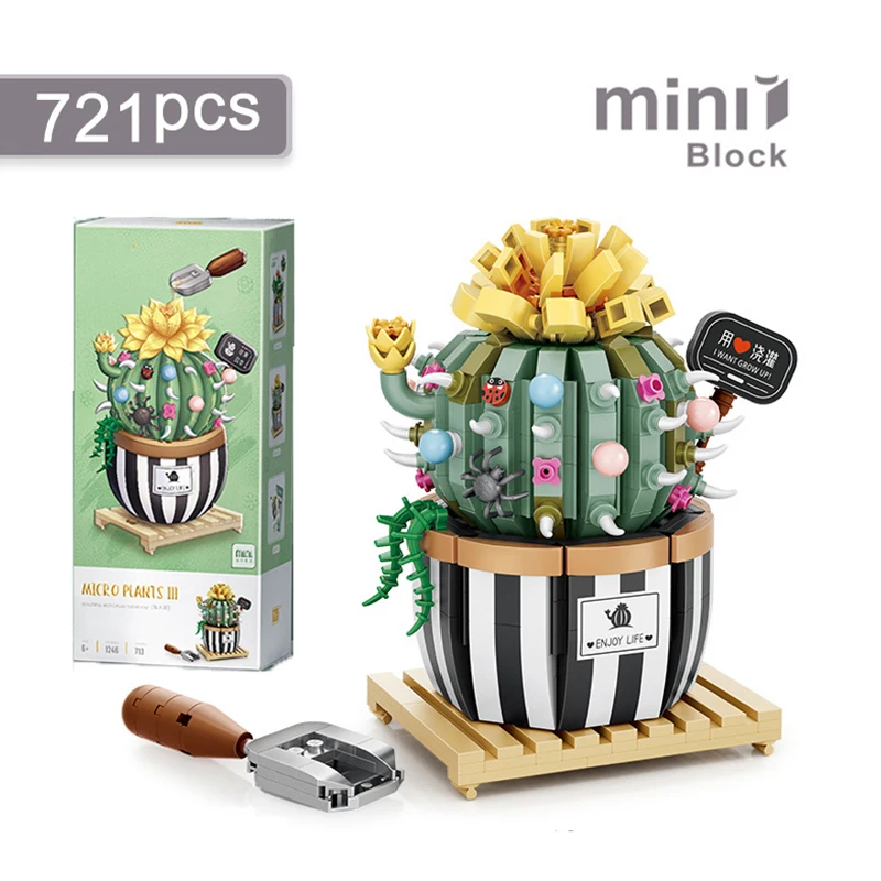 Mini Building Block ดอกไม้ DIY Creative ตกแต่งบ้านกระถางดอกไม้3D ประกอบอิฐของเล่นเด็กสาวของขวัญ