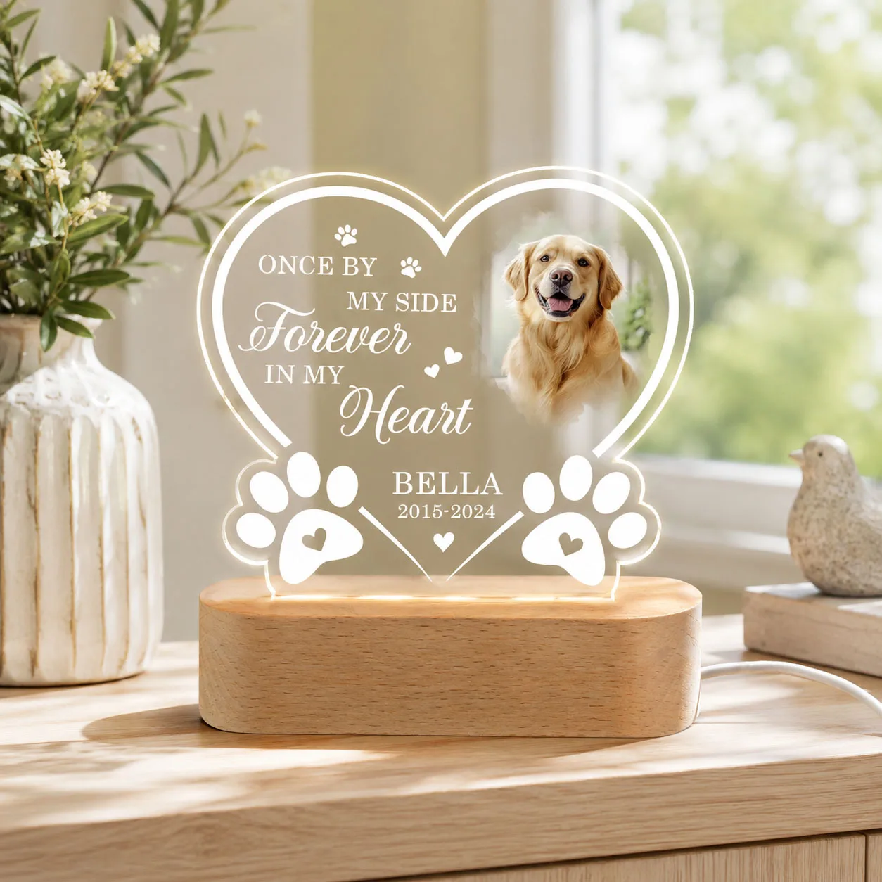 Personalized Dog Memorial Night Light Custom Photo Name Date Acrylic Plaque Pet Loss Sympathy Remembrance Gift