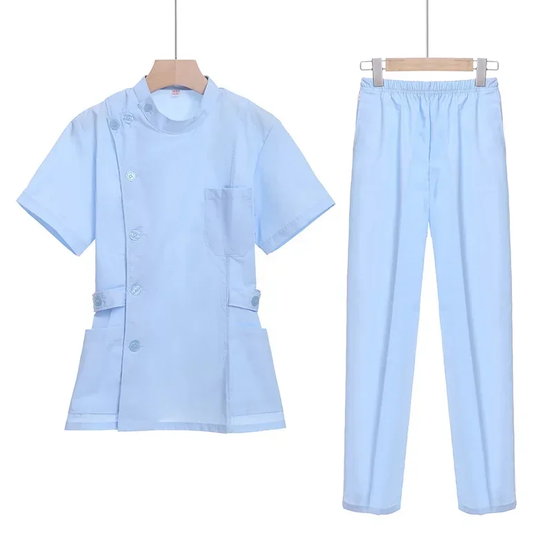 Rosa curto esfrega conjunto enfermeira médico uniforme médico feminino outwear enfermagem terno de duas peças salão de beleza hospital vestido logotipo