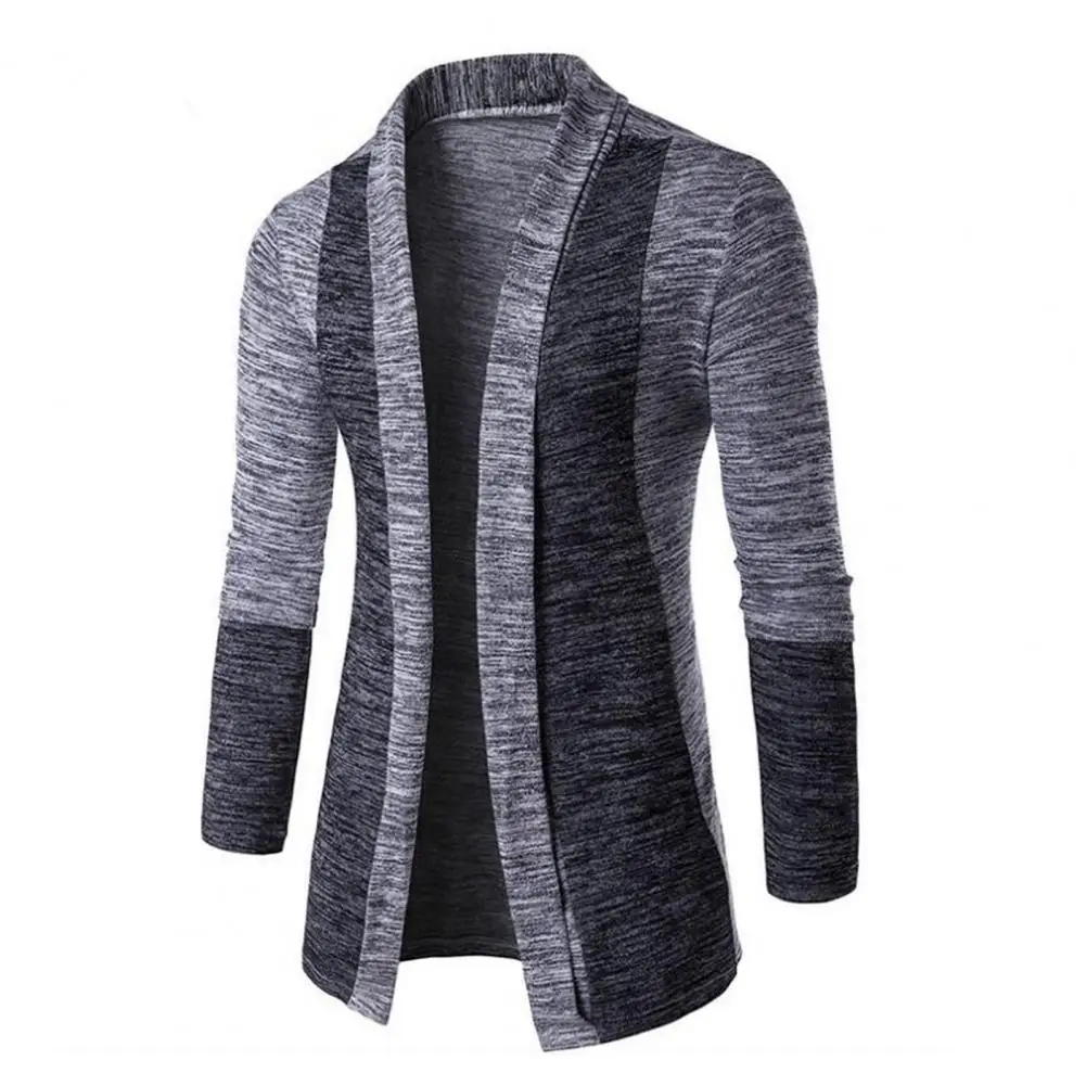 

Men Coat Contrast Color Patchwork Lapel Slim Cardigan Jacket Autumn Winter Long Sleeve Open Stitch Slim Warm Cardigan Coat