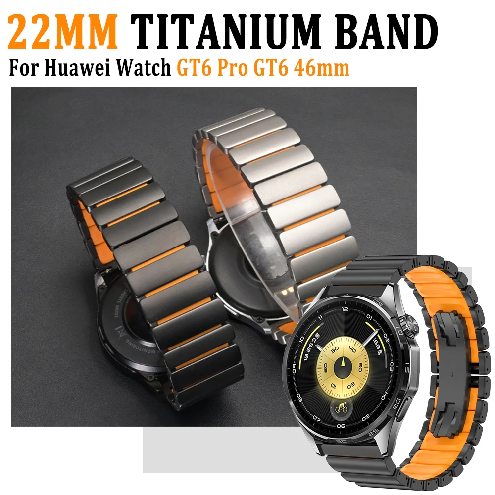 

Металлический титановый ремешок 22 мм для Huawei Watch GT6 Pro GT5 46 мм, роскошный резиновый ремешок для Samsung Galaxy Watch 3, 45 мм, аксессуары