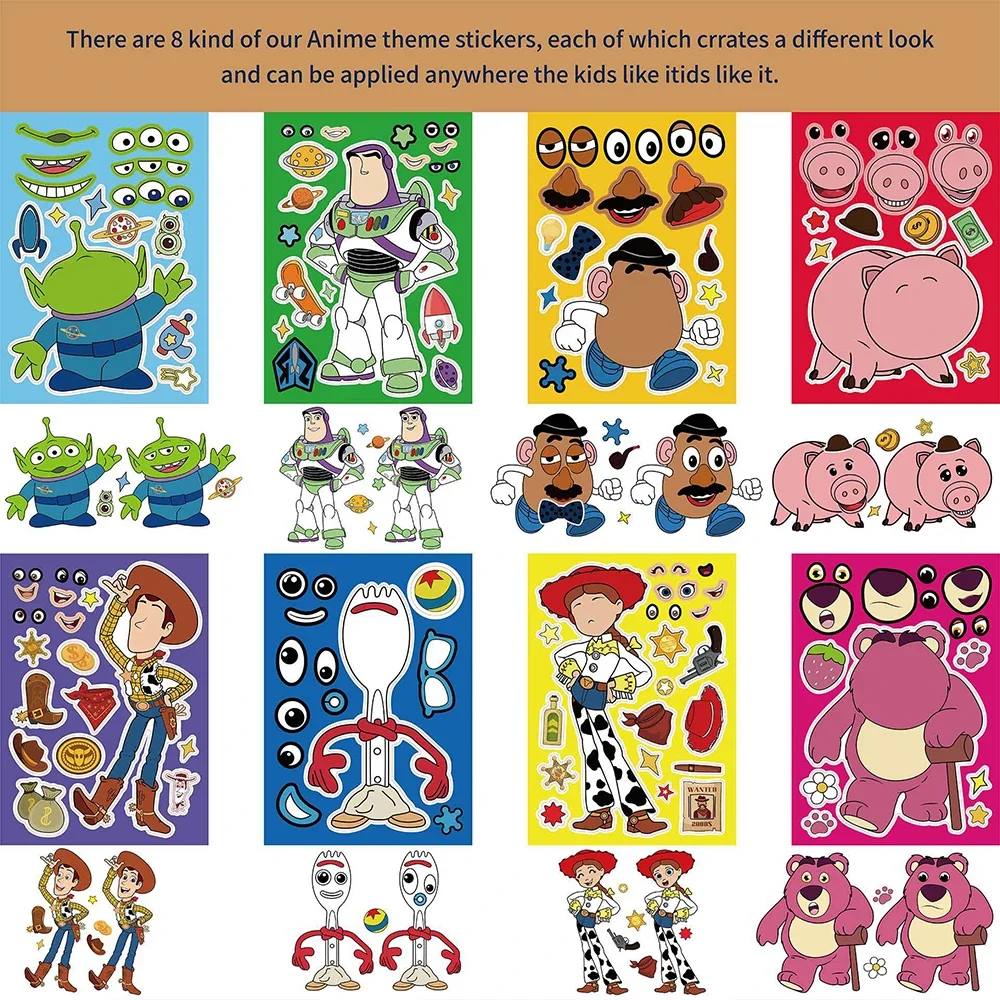 8/16 feuilles Disney Toy Story Puzzle autocollants jeu faire un visage enfants bricolage assembler Puzzle enfants jouets décoration thème fête cadeau