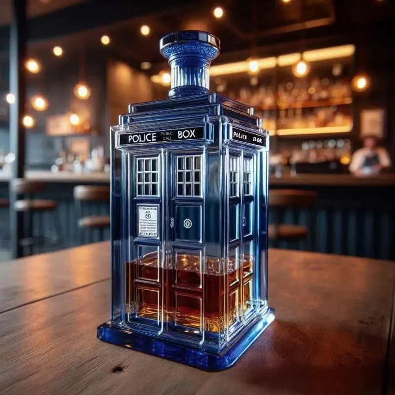 

Phone Booth Wine Bottle Creative Whiskey Empty Glass Bottle Living Room Home Bar Display Cabinet Decoration