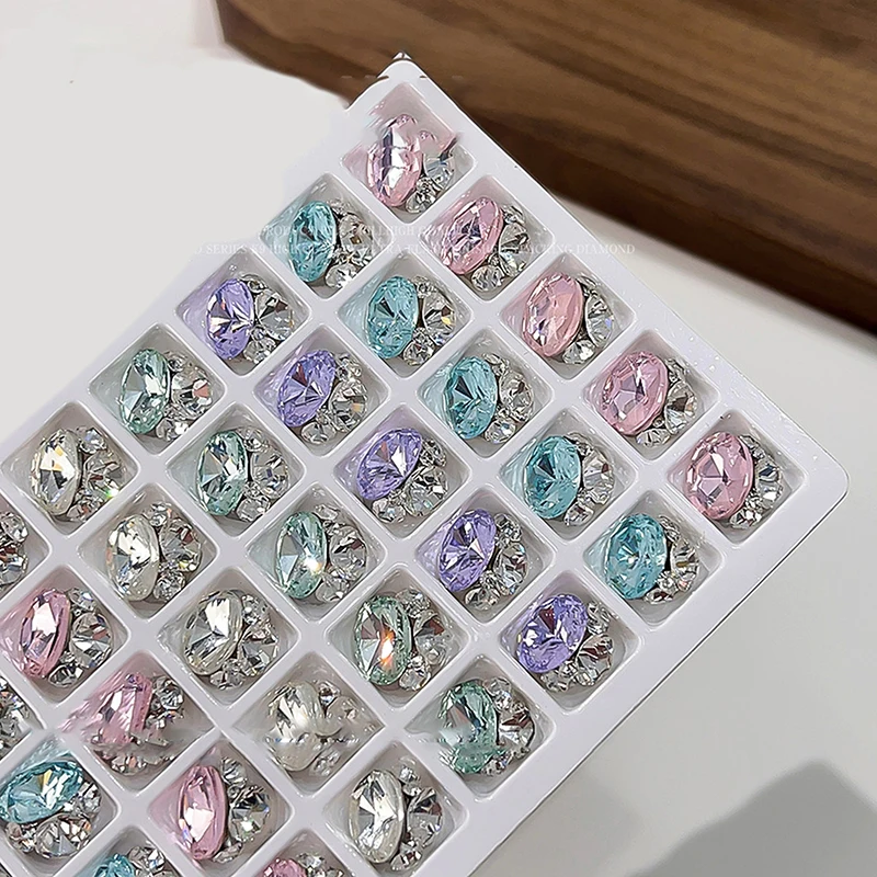 2 szt. Kolorowy kryształowy pilnik do paznokci diament luksusowe jaja gołębiego Nail Art dżetów klejnoty blask szklane kamienie do paznokci Diy Charms