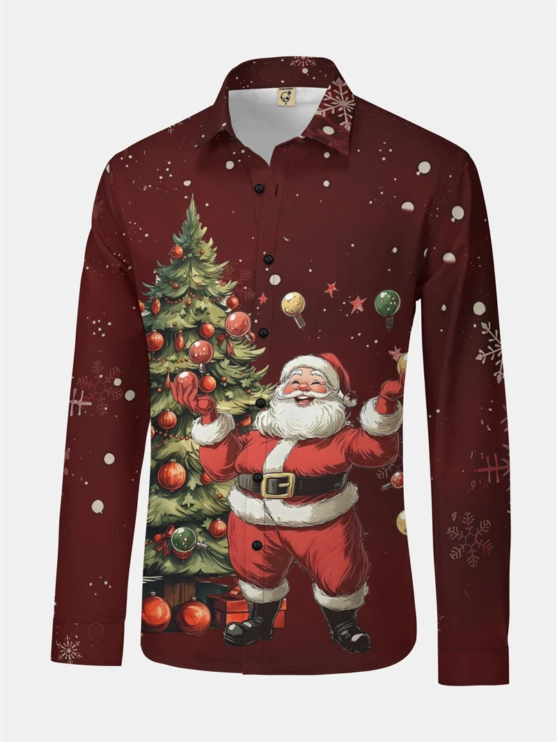 

Men Christmas Shirts New Personalized 3d Print Santa Claus Holiday Shirt Casual Y2k Long Sleeve Shirt Bachelor Party Men Clothes