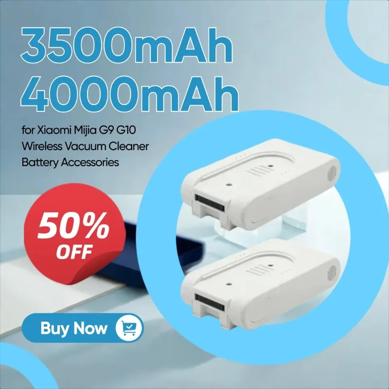 

3500mAh/4000mAh Rechargeable Lithium Ion Battery Pack for Xiaomi Mijia G9 G10 Wireless Vacuum Cleaner Battery Accessories