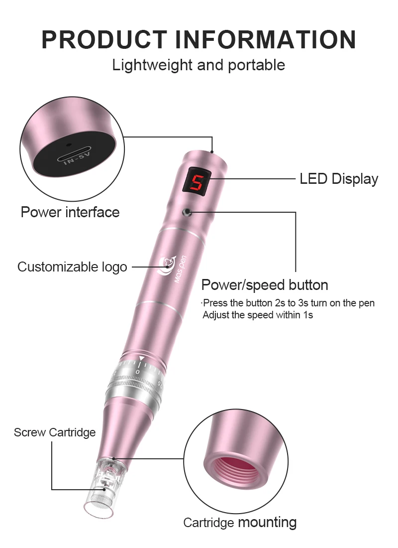 Wiederaufladbarer Microneedling Derma Pen/Mas Pen L3 Hautpflegegerät mit zwei Ersatzspitzen – Detail 5