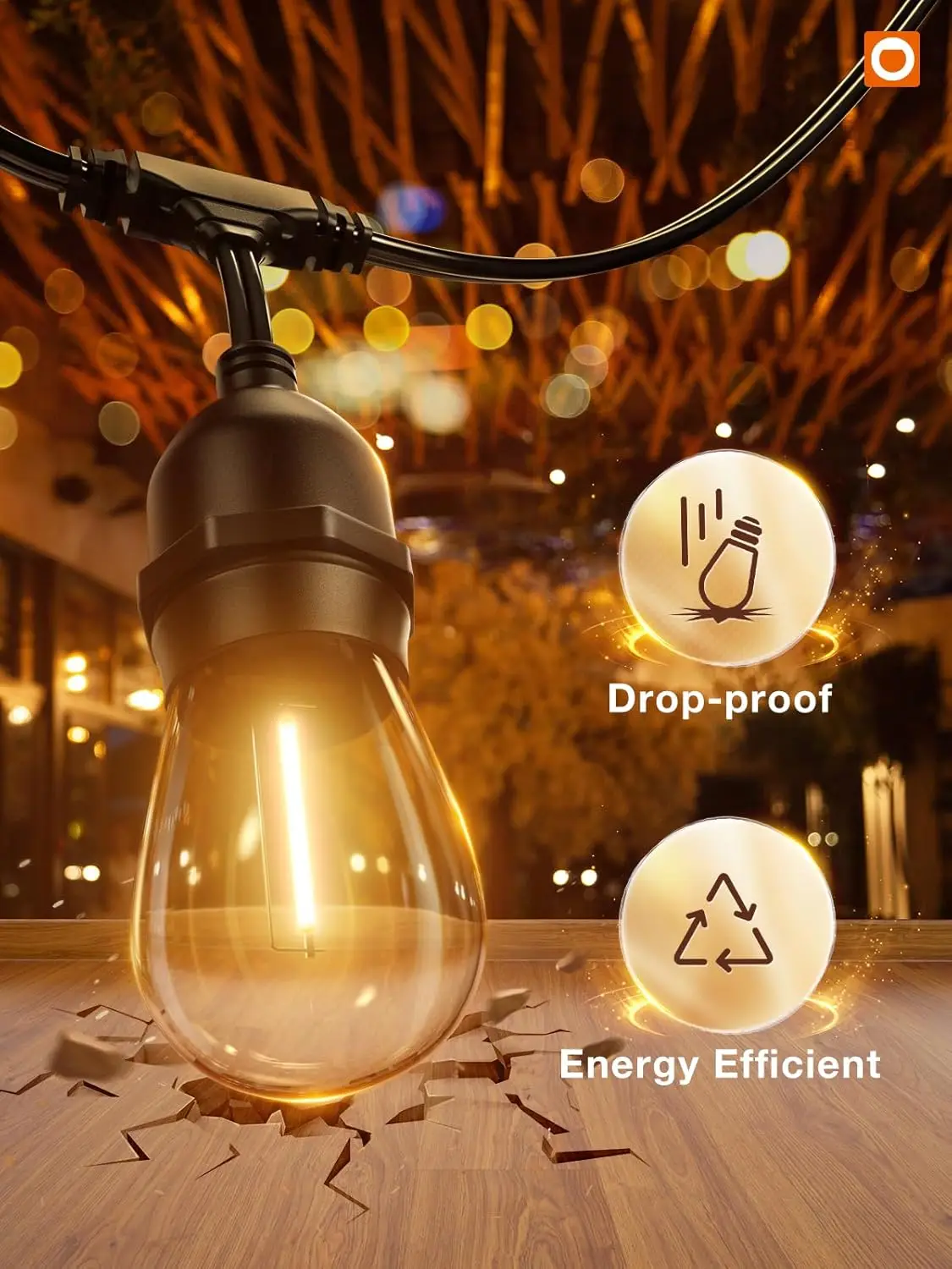 Hanging Lights LED 50FT Waterproof, Dimmable, Remote Control, Commercial Grade, Timer Function Backyard Patio Warm White
