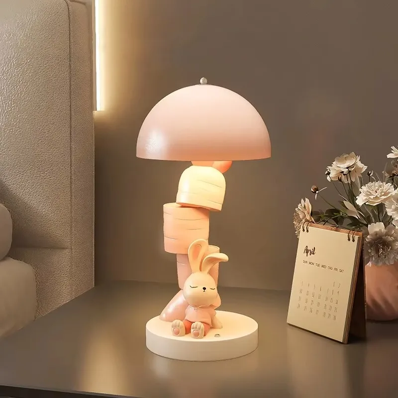 

Hot Rabbit LED Night Light Resin Sculpture for Children's Bedroom Bedside Birthday Gift Table Lamp Ornament Home Decorative