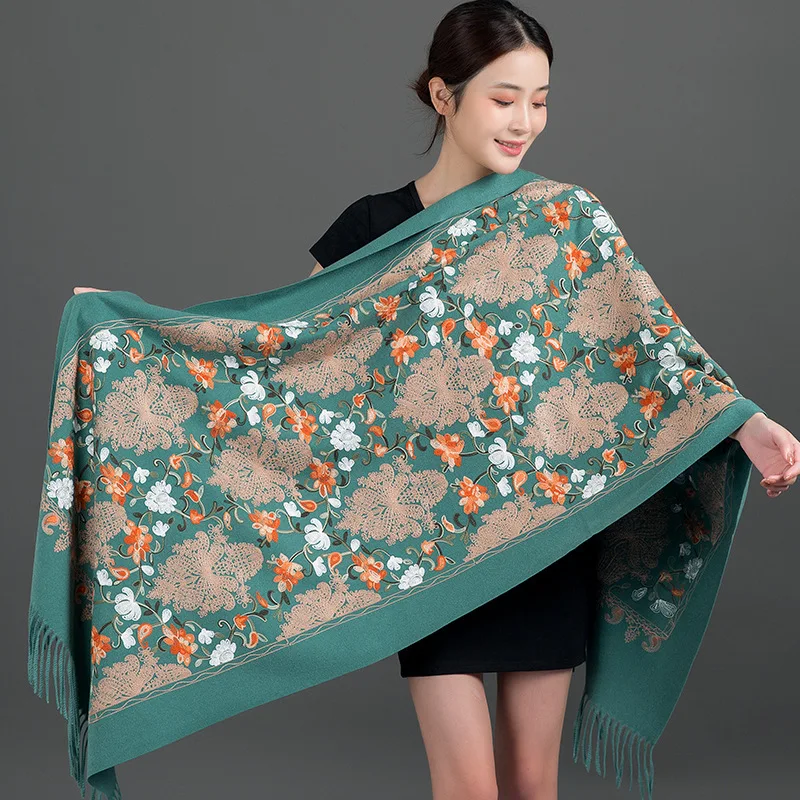 200*70Cm Winter Cashmere Pashmina Embroider Reversible Long Scarf Thick Warm Scarves Wrap Women Warm Mujer Bufanda Shawl