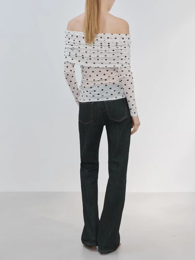 Spring New Arrival Women's Fashionable Thin Fit One-Shoulder Polka Dot T-Shirt Top ZA2026 18-25 Years Old 2026 Spring Season
