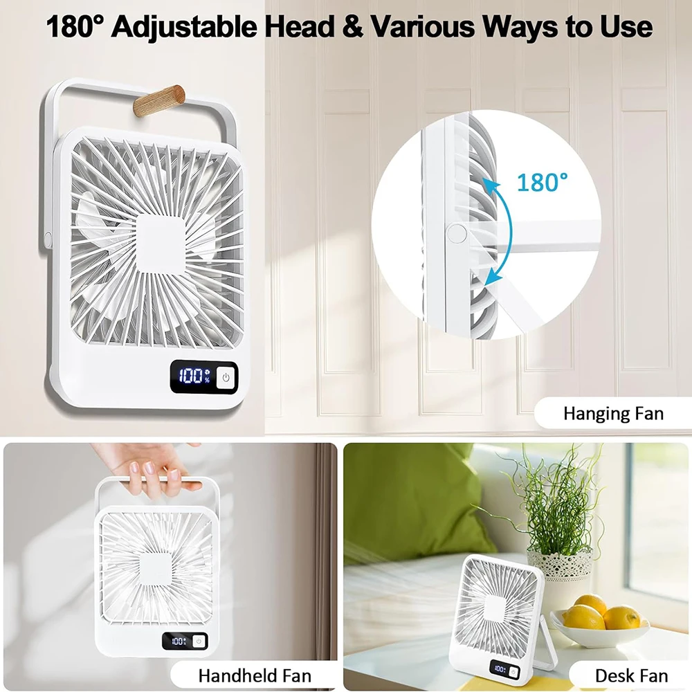 Desk Fan, 180° Tilt Folding Personal Fan With Power Display, 5 Speeds Ultra Quiet Table Fan, Portable USB Rechargeable Fan