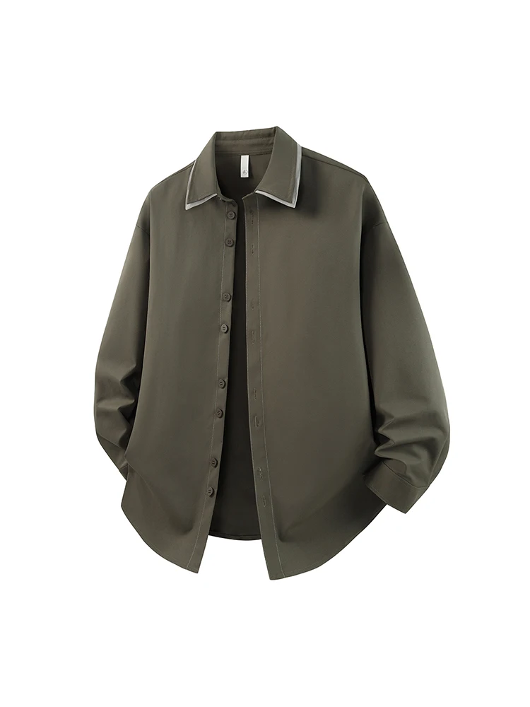 

Sli Casual Collared irt Men's Spring Autumn Color Versatile Loose Fit American Sle Long Sve Outdoor Jaet
