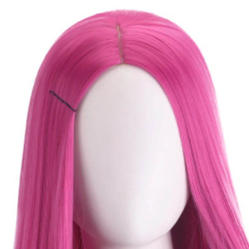 Peruka Cosplay K-Pop Mira Hunters Damska Długa Prosta 100cm Przedziałek na Środku Różowo-Czerwona Odporna na Ciepło Syntetyczna Peruka na Halloween
