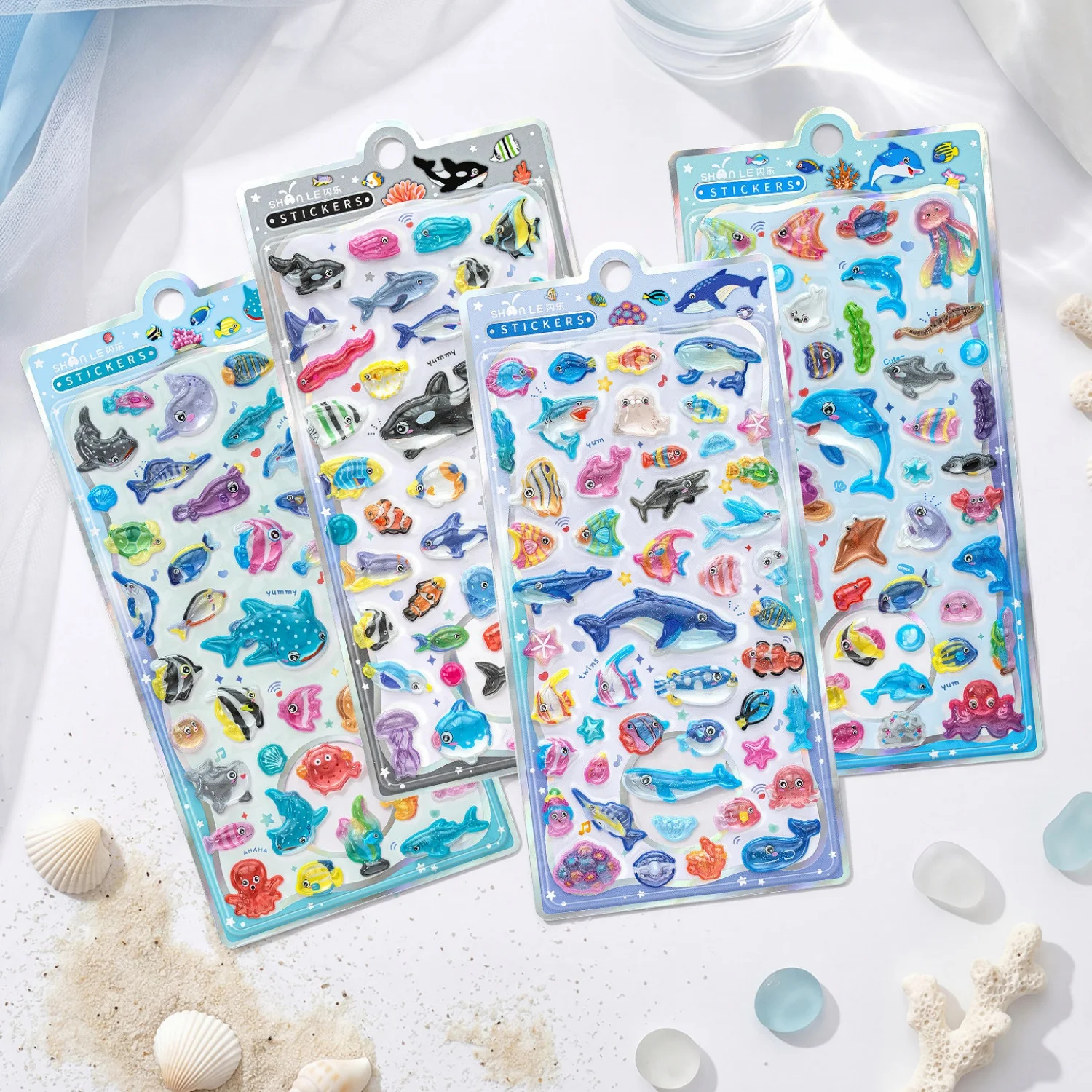 Colorful Sea World Marine Animals 3D Relief Stickers Scrapbooking Diy Diary Decor Journaling Stationery Cute Stickers School